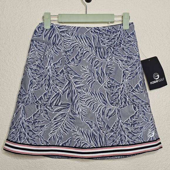 NWT foraygolf front pocket skirt navy white palm print skort tennis size small - Picture 1 of 8